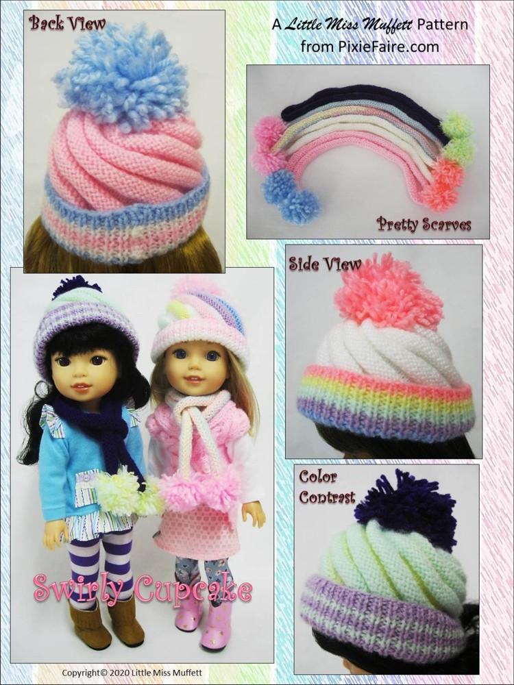 Little Miss Muffett WellieWishers Swirly Cupcake Beanie 14.5" Doll Clothes Knitting Pattern Pixie Faire