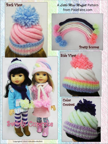 Little Miss Muffett WellieWishers Swirly Cupcake Beanie 14.5" Doll Clothes Knitting Pattern Pixie Faire