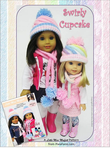 Little Miss Muffett WellieWishers Swirly Cupcake Beanie 14.5" Doll Clothes Knitting Pattern Pixie Faire