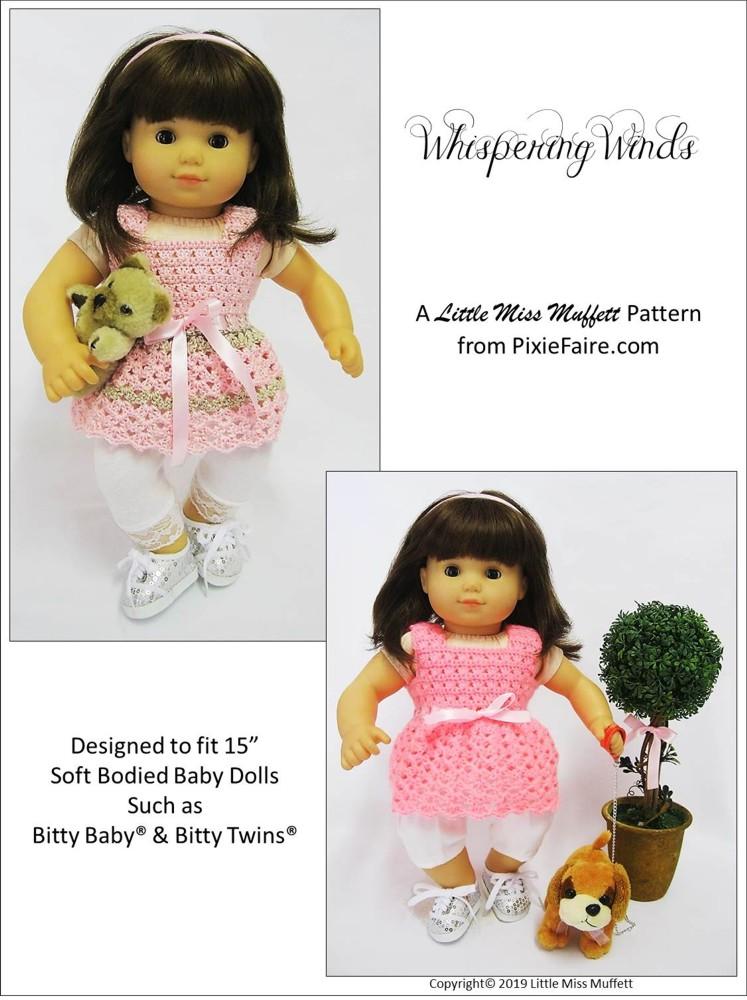 Little Miss Muffett Bitty Baby/Twin Whispering Winds 15" Baby Doll Crochet Pattern Pixie Faire
