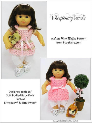 Little Miss Muffett Bitty Baby/Twin Whispering Winds 15" Baby Doll Crochet Pattern Pixie Faire