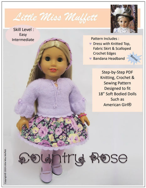 Little Miss Muffett Country Rose Dress Doll Clothes Pattern 18 inch dolls