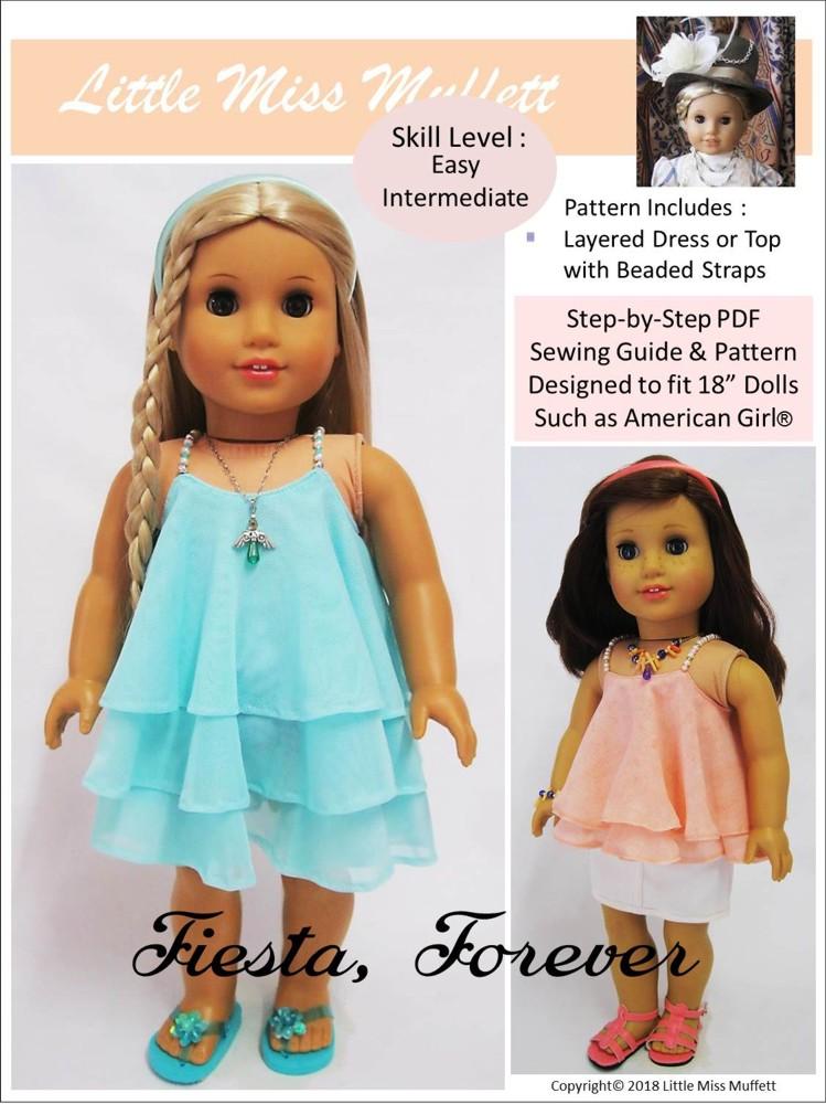 beaded doll dress patterns Little Miss Muffett Fiesta, Forever Doll Clothes Pattern 18 inch American  Girl Dolls