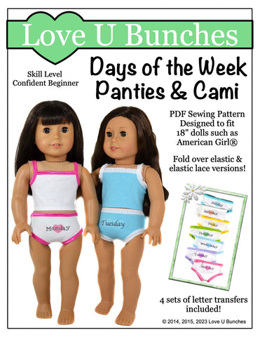 Love U Bunches 18 Inch Modern Days Of The Week Panties and Cami 18" Doll Accessories Pixie Faire