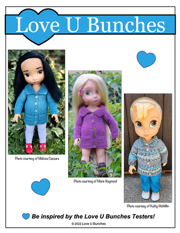 Love U Bunches Knitting Library Sweater Doll Clothes Knitting Pattern For 16" Animator Dolls Pixie Faire