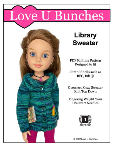 Love U Bunches Knitting Library Sweater Doll Clothes Knitting Pattern For BFC, Ink Dolls Pixie Faire