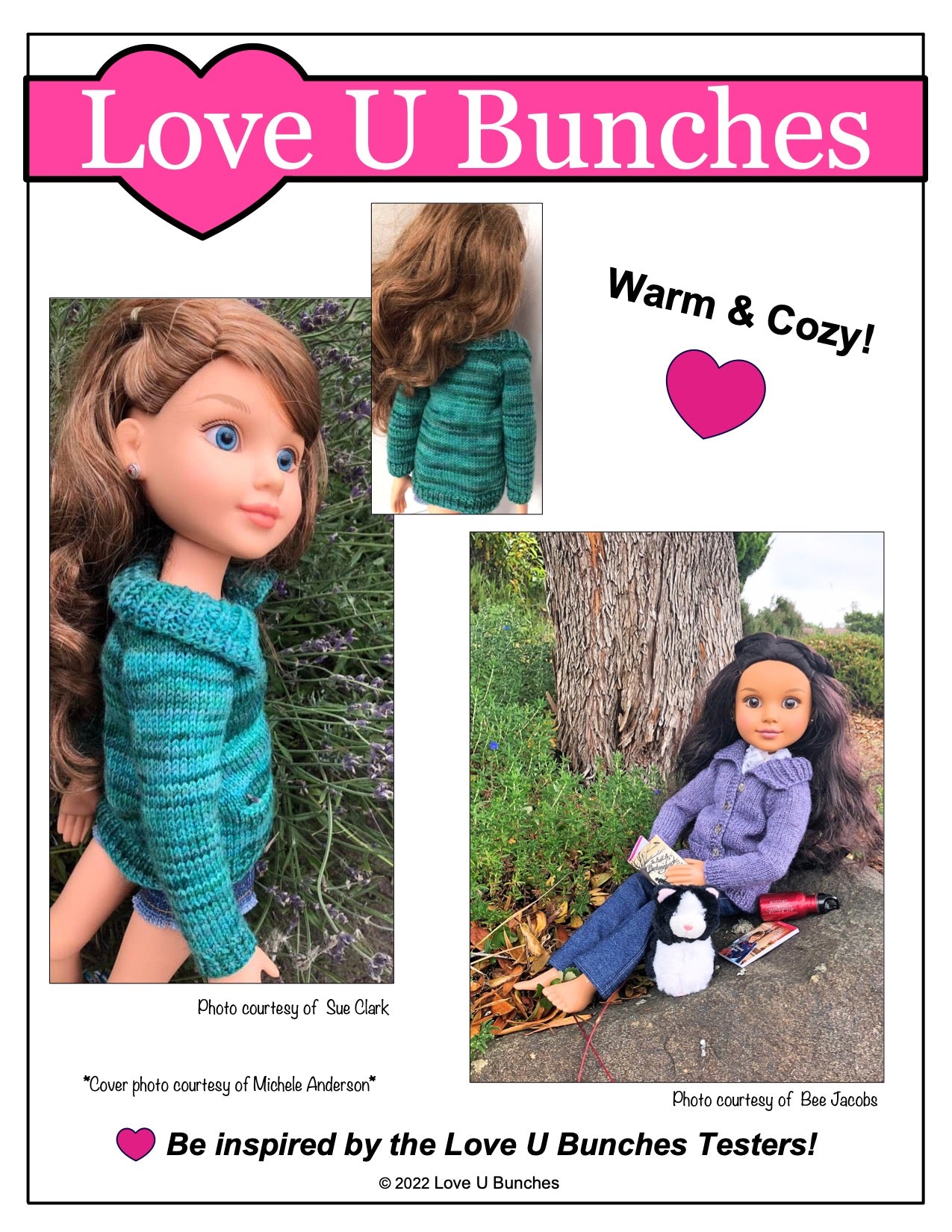 Love U Bunches Knitting Library Sweater Doll Clothes Knitting Pattern For BFC, Ink Dolls Pixie Faire