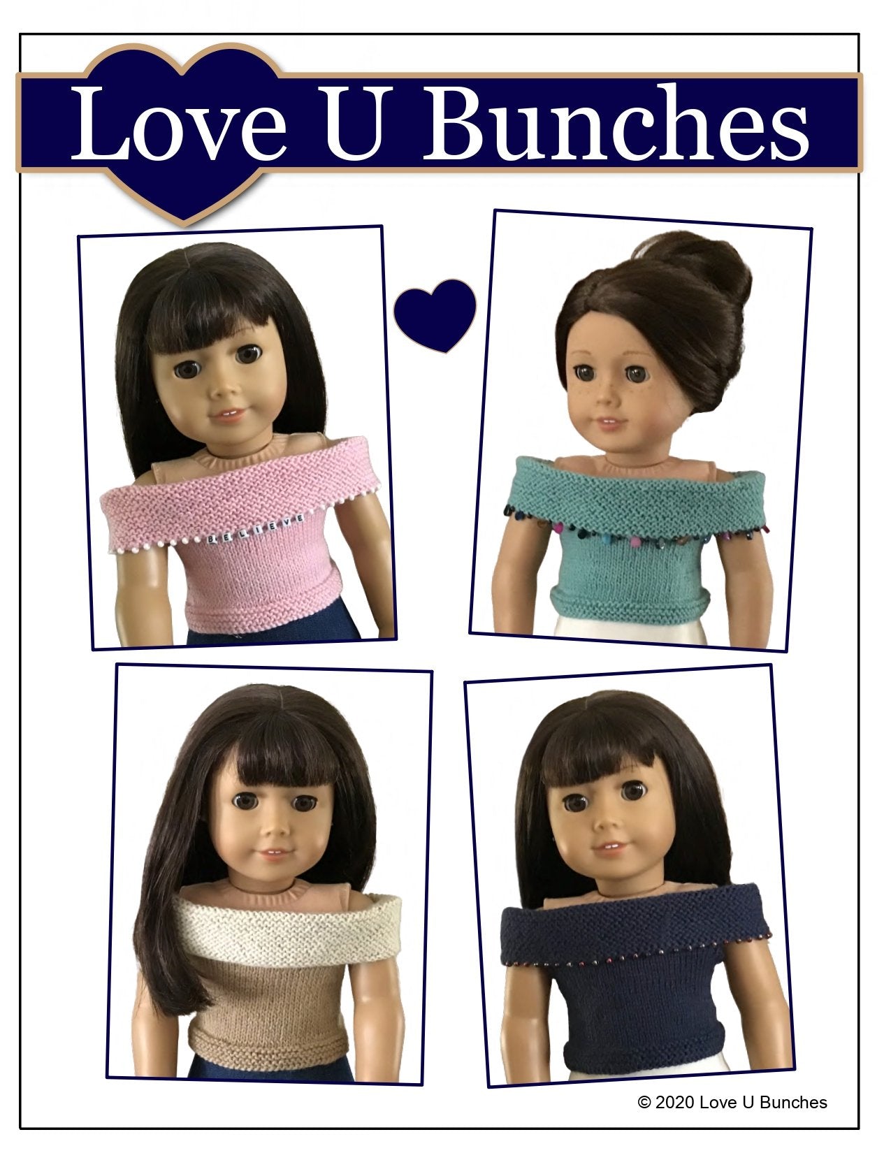 Love U Bunches Knitting Beaded Beauty Doll Clothes Knitting Pattern for 18 Inch Dolls Pixie Faire