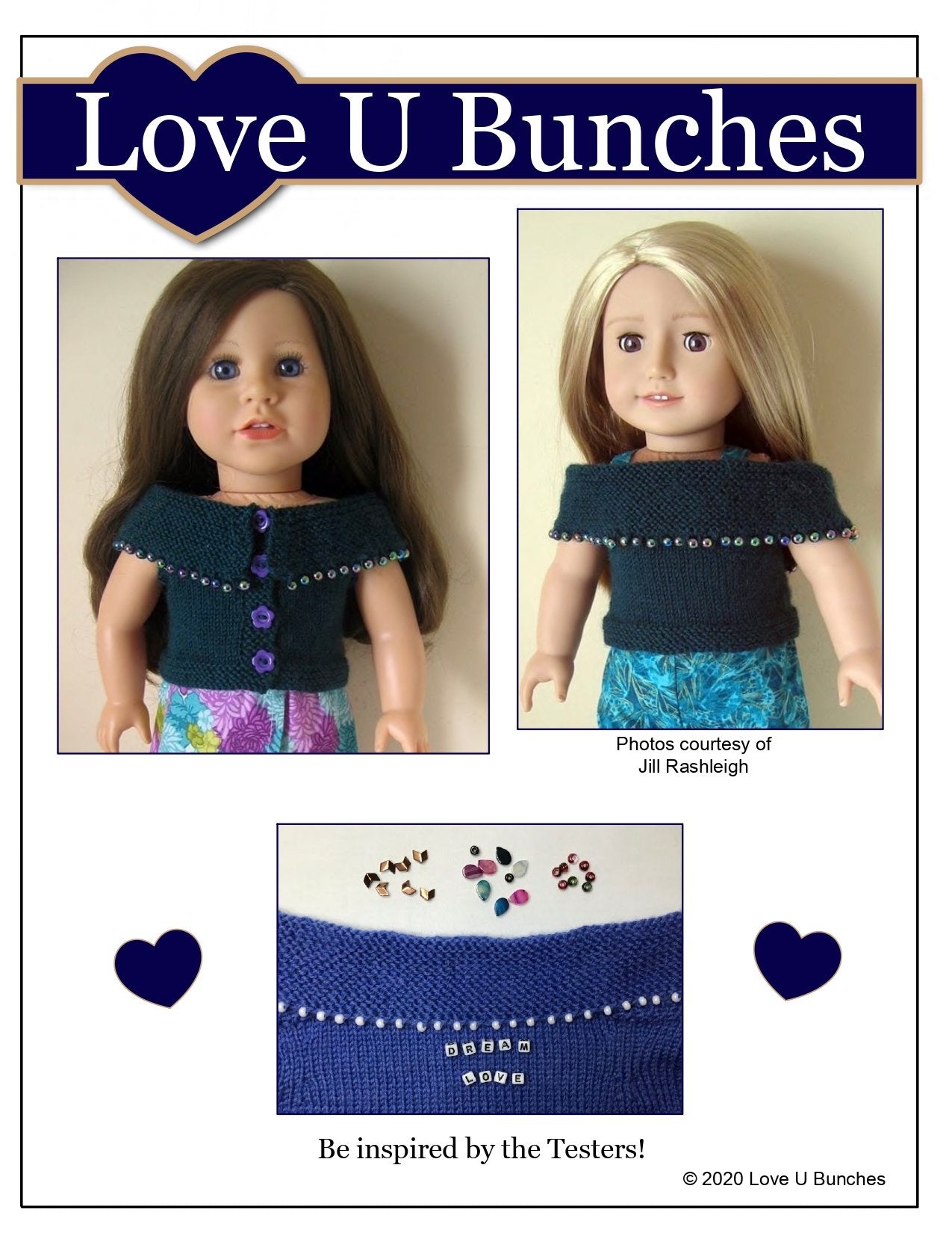 Love U Bunches Knitting Beaded Beauty Doll Clothes Knitting Pattern for 18 Inch Dolls Pixie Faire