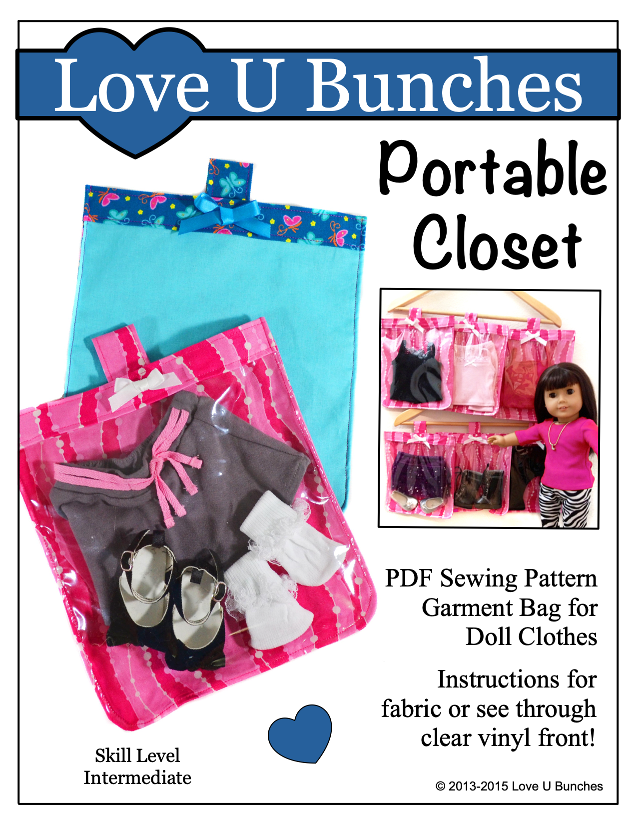 Love U Bunches Portable Closet Doll Clothes Pattern 18 inch American Girl Dolls