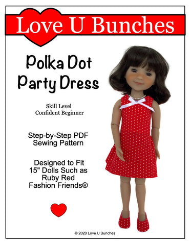 Love U Bunches Ruby Red Fashion Friends Polka Dot Party Dress Doll Clothes Pattern For Ruby Red Fashion Friends Pixie Faire