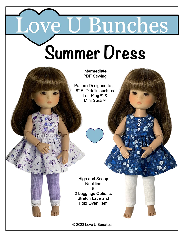 Love U Bunches Summer Dress Doll Clothes Pattern 8 Inch BJD