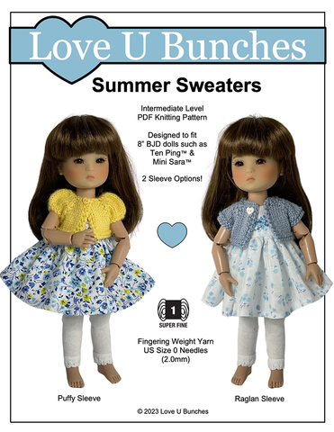 Love U Bunches 8" BJD Summer Sweaters Knitting Pattern for 8 Inch BJD such as Ten Ping and Mini Sara Pixie Faire