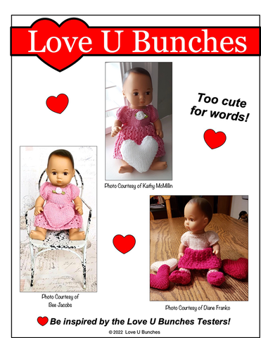Love U Bunches 8" Baby Dolls Victoria Gets a Valentine! 8" Baby Doll Knitting Pattern Pixie Faire