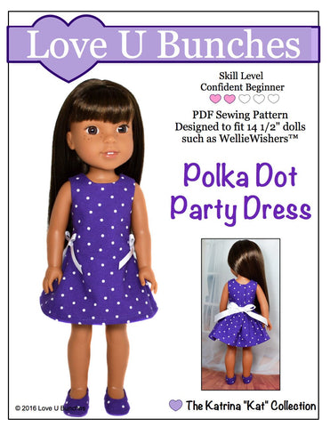 Love U Bunches WellieWishers Polka Dot Party Dress 14.5" Doll Clothes Pattern Pixie Faire
