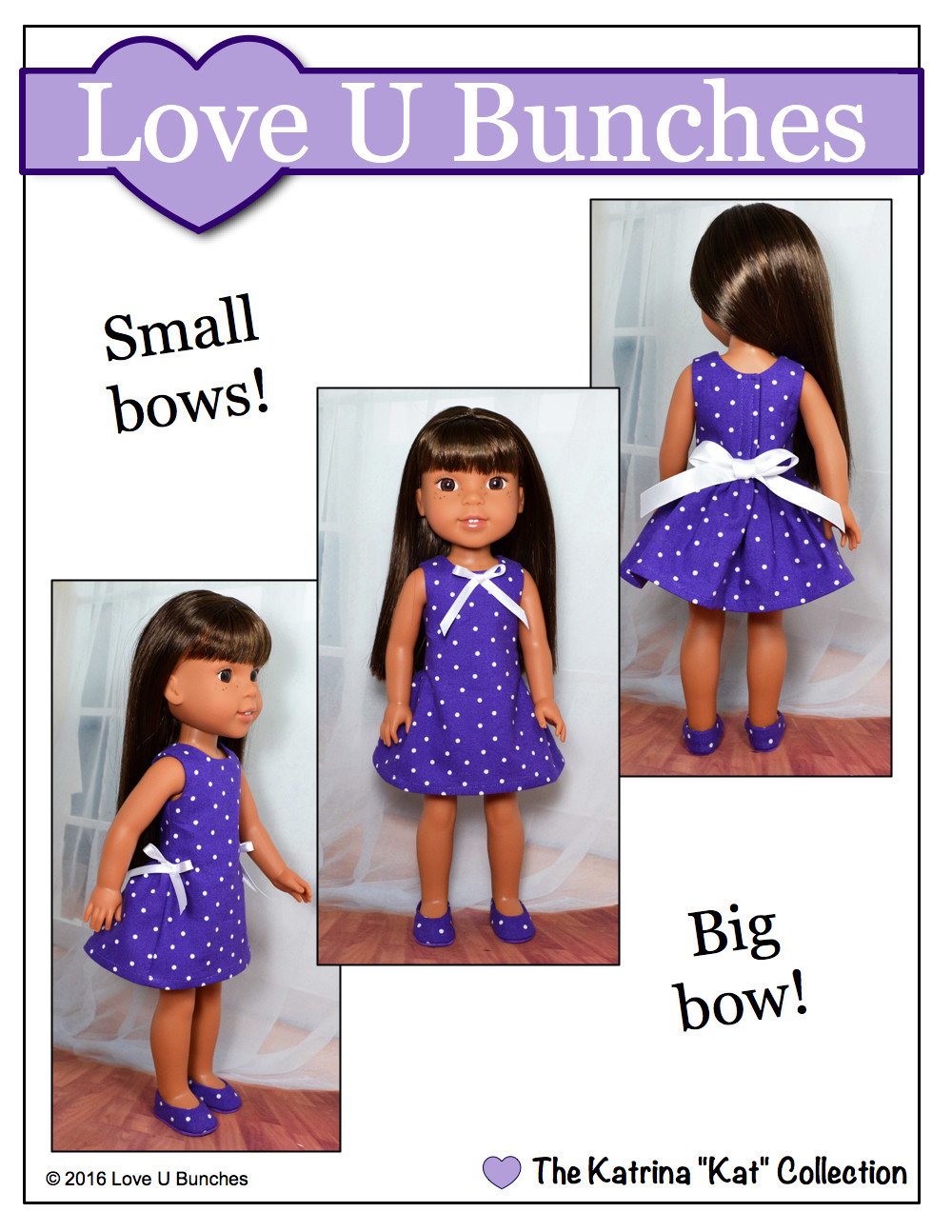 Love U Bunches WellieWishers Polka Dot Party Dress 14.5" Doll Clothes Pattern Pixie Faire