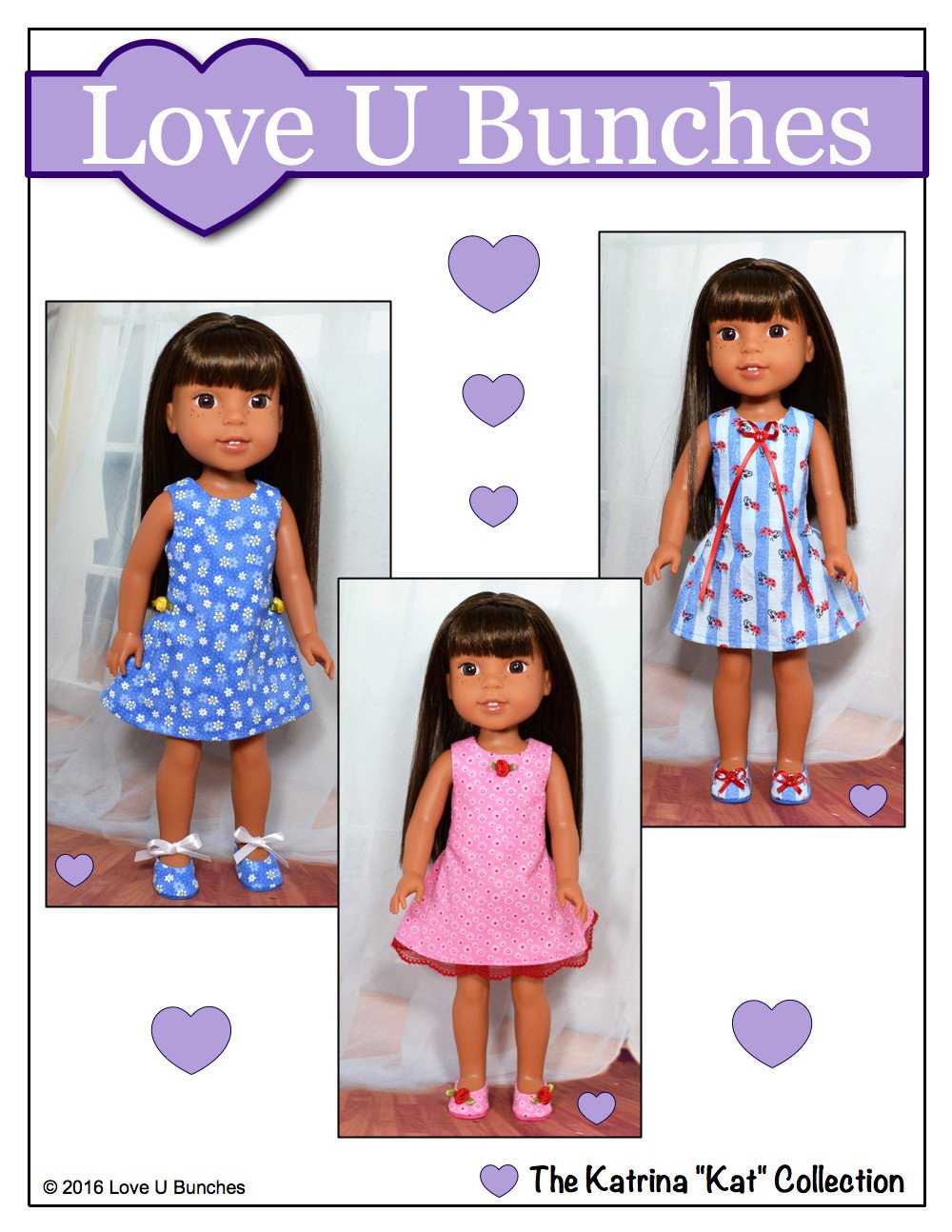 Love U Bunches WellieWishers Polka Dot Party Dress 14.5" Doll Clothes Pattern Pixie Faire