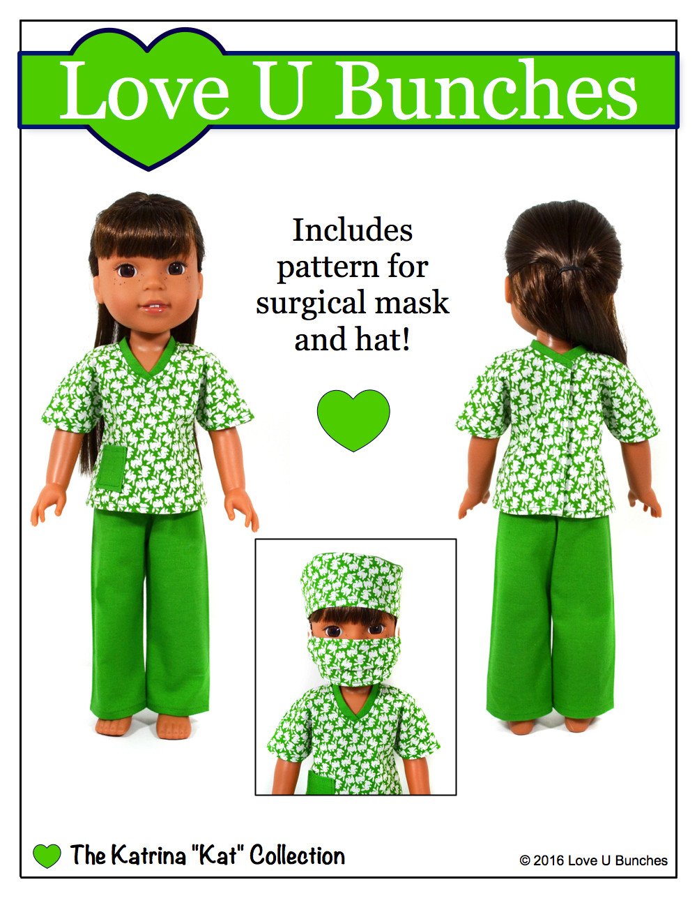 Love U Bunches WellieWishers Scrubs 14.5" Doll Clothes Pattern Pixie Faire