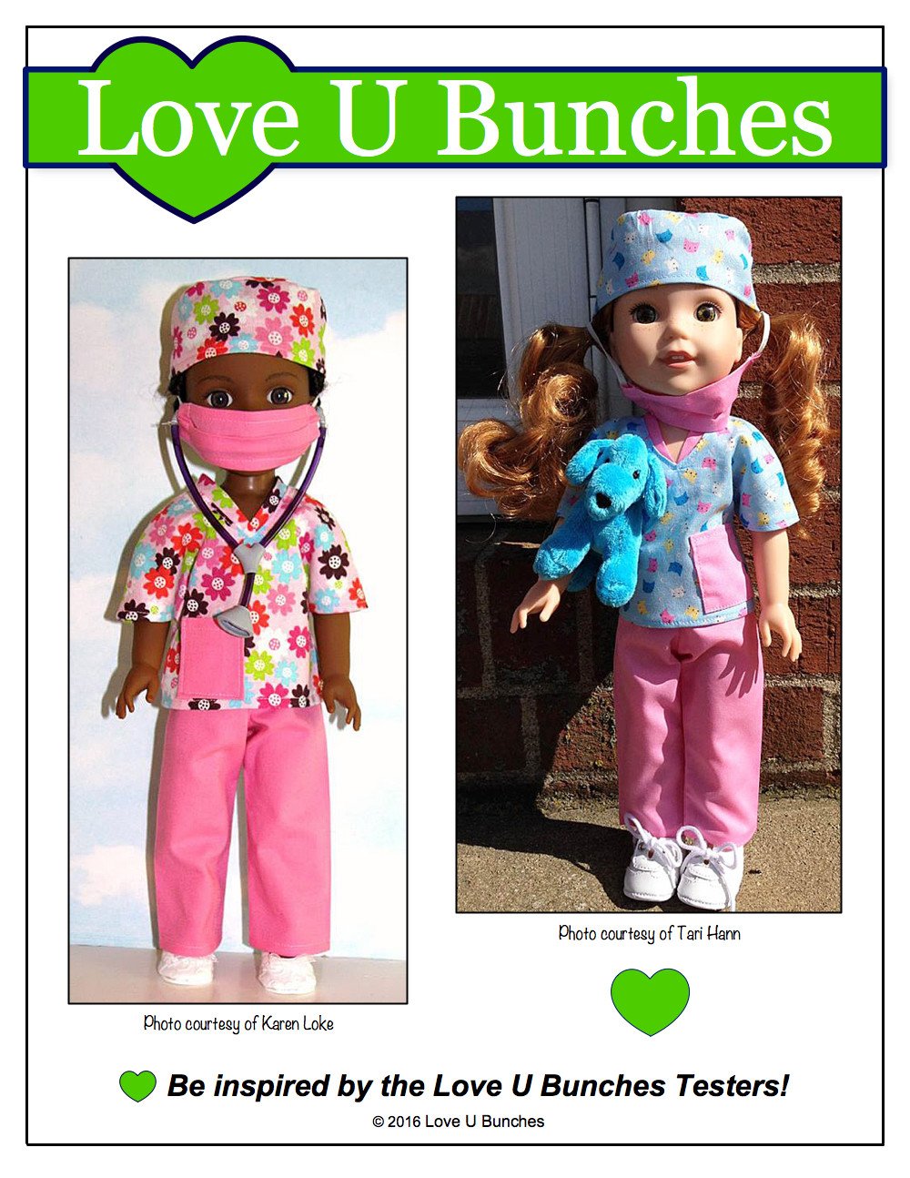 Love U Bunches WellieWishers Scrubs 14.5" Doll Clothes Pattern Pixie Faire
