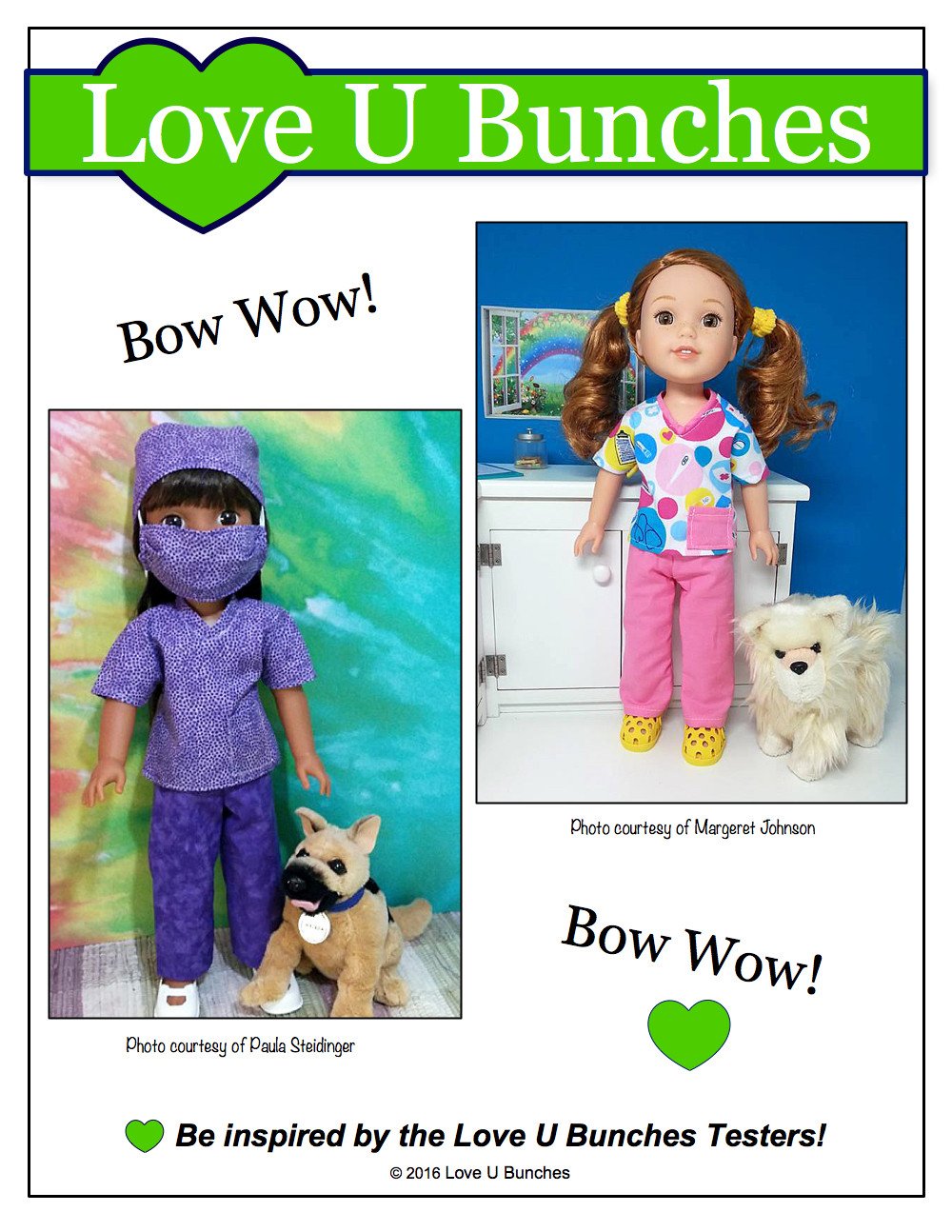 Love U Bunches WellieWishers Scrubs 14.5" Doll Clothes Pattern Pixie Faire