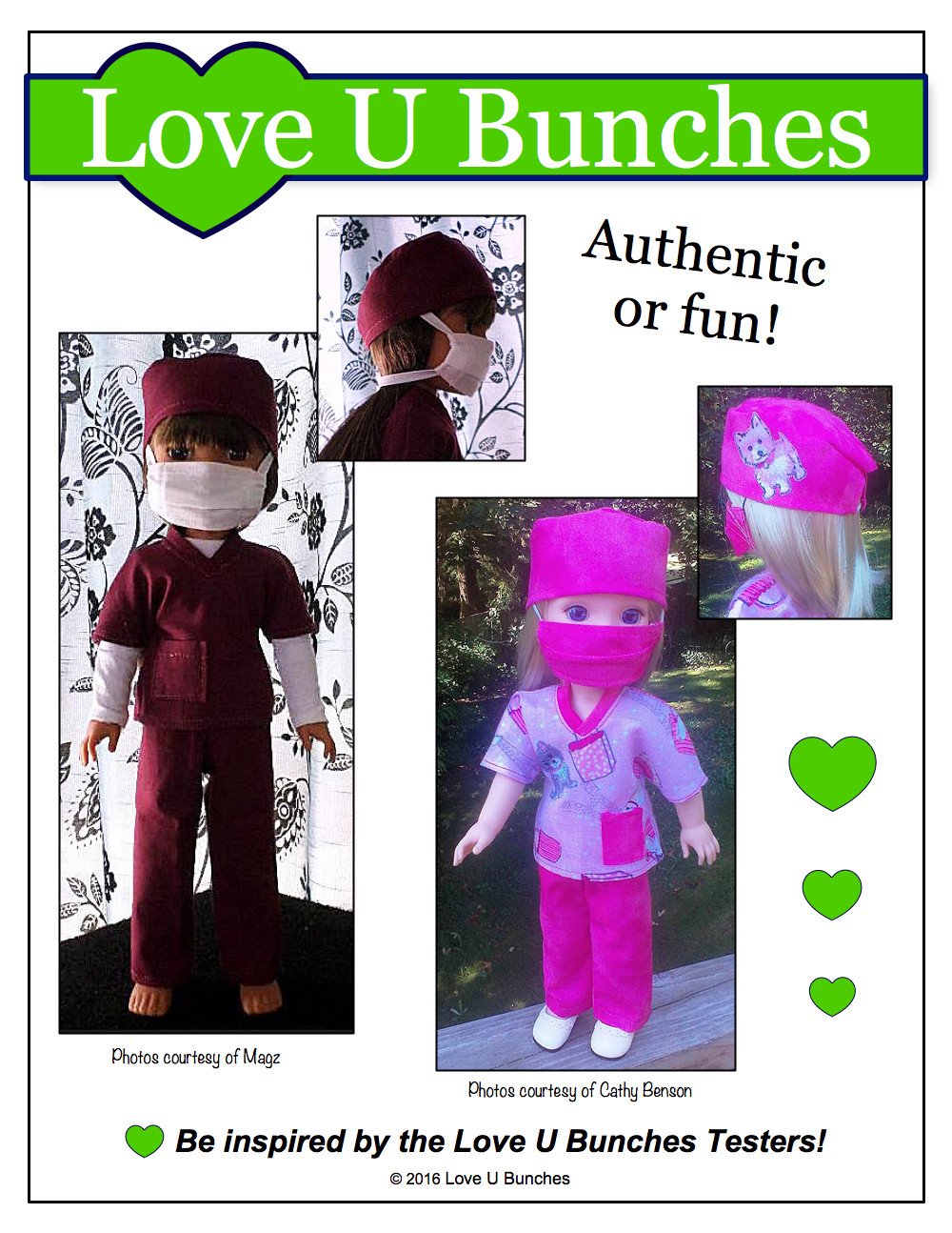 Love U Bunches WellieWishers Scrubs 14.5" Doll Clothes Pattern Pixie Faire