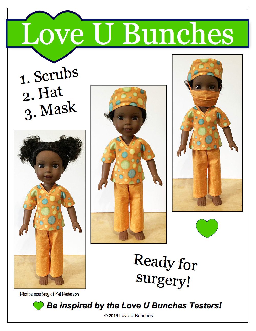 Love U Bunches WellieWishers Scrubs 14.5" Doll Clothes Pattern Pixie Faire