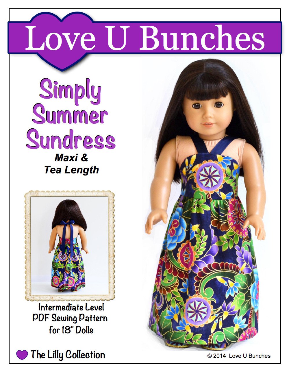 Love U Bunches 18 Inch Modern Simply Summer Sundress 18" Doll Clothes Pattern Pixie Faire