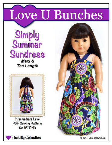 Love U Bunches 18 Inch Modern Simply Summer Sundress 18" Doll Clothes Pattern Pixie Faire