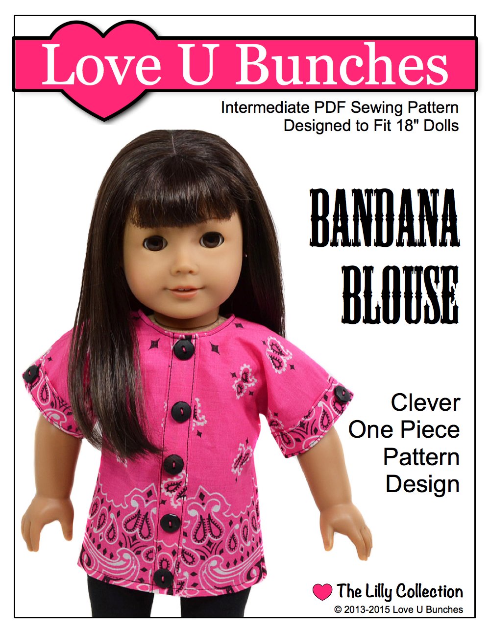 Love U Bunches 18 Inch Modern Bandana Blouse 18" Doll Clothes Pattern Pixie Faire