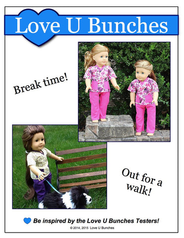 Love U Bunches 18 Inch Modern Scrubs Outfit 18" Doll Clothes Pattern Pixie Faire