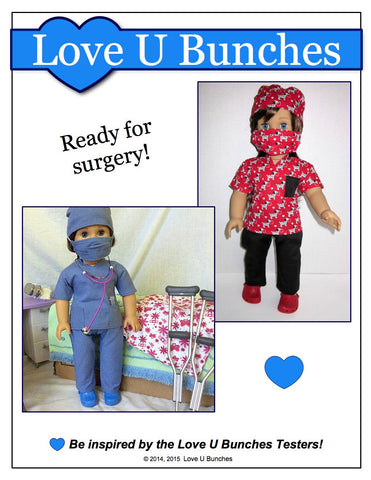 Love U Bunches 18 Inch Modern Scrubs Outfit 18" Doll Clothes Pattern Pixie Faire