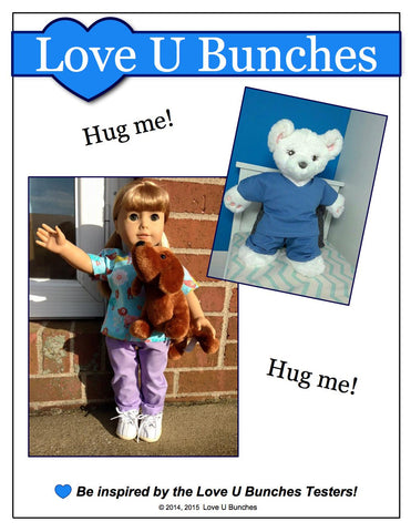 Love U Bunches 18 Inch Modern Scrubs Outfit 18" Doll Clothes Pattern Pixie Faire