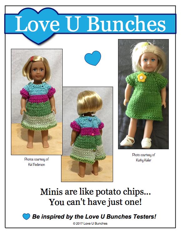 Love U Bunches Mini Dresses Knitting Pattern for 6 inch Mini Dolls