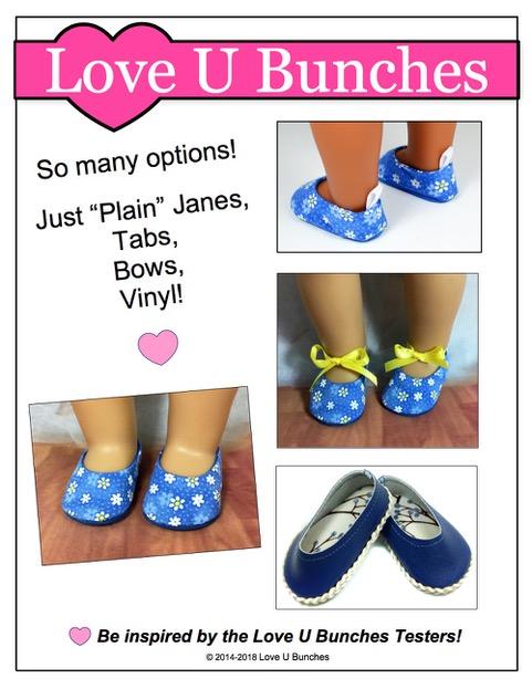 Love U Bunches Shoes Plain Jane 18" Doll Shoe Pattern Pixie Faire