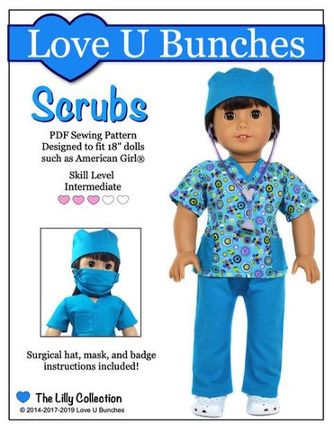 Love U Bunches 18 Inch Modern Scrubs Outfit 18" Doll Clothes Pattern Pixie Faire