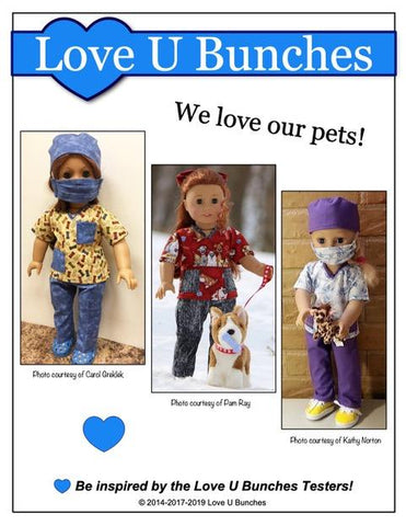 Love U Bunches 18 Inch Modern Scrubs Outfit 18" Doll Clothes Pattern Pixie Faire