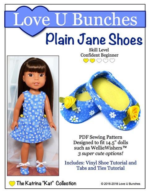 Love U Bunches WellieWishers Plain Jane Shoes 14.5" Doll Clothes Pattern Pixie Faire