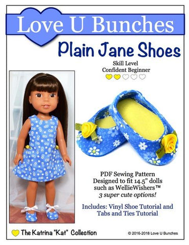 Love U Bunches WellieWishers Plain Jane Shoes 14.5" Doll Clothes Pattern Pixie Faire