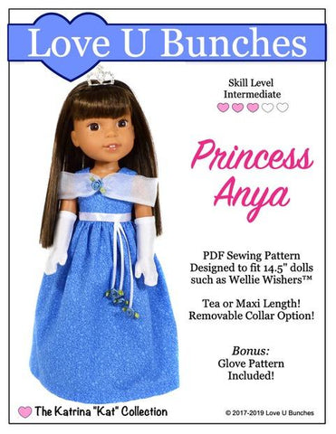 Love U Bunches WellieWishers Princess Anya 14.5" Doll Clothes Pattern Pixie Faire