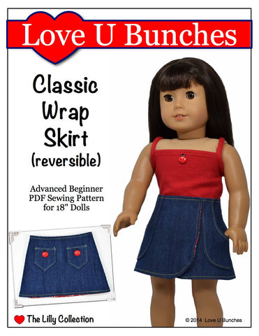 Love U Bunches 18 Inch Modern Classic Wrap Skirt 18" Doll Clothes Pattern Pixie Faire