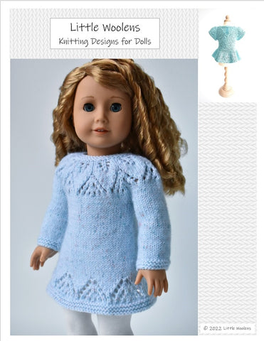 Little Woolens Designs Knitting Lacy Leaves Knitted Tunic 18" Doll Clothes Knitting Pattern Pixie Faire
