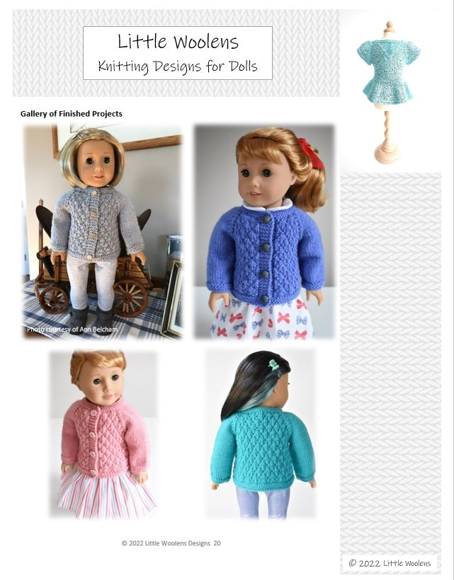 Little Woolens Designs Knitting Aspen Heights Quilted Jacket 18" Doll Clothes Knitting Pattern Pixie Faire