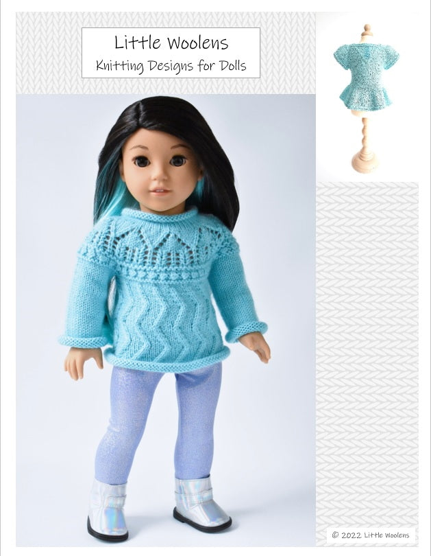Little Woolens Designs Knitting Cabin Trails Knitted Sweater 18" Doll Clothes Knitting Pattern Pixie Faire