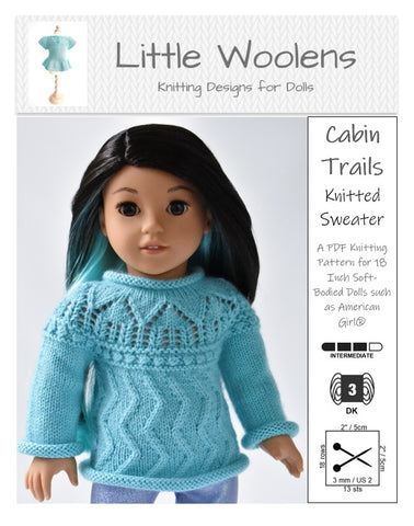 Little Woolens Designs Knitting Cabin Trails Knitted Sweater 18" Doll Clothes Knitting Pattern Pixie Faire