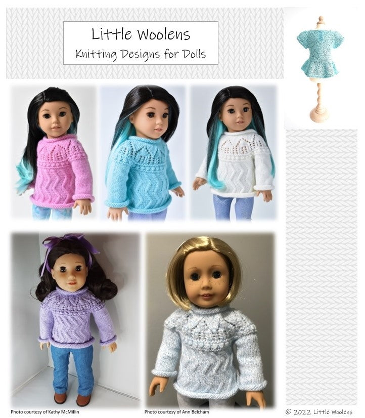 Little Woolens Designs Knitting Cabin Trails Knitted Sweater 18" Doll Clothes Knitting Pattern Pixie Faire
