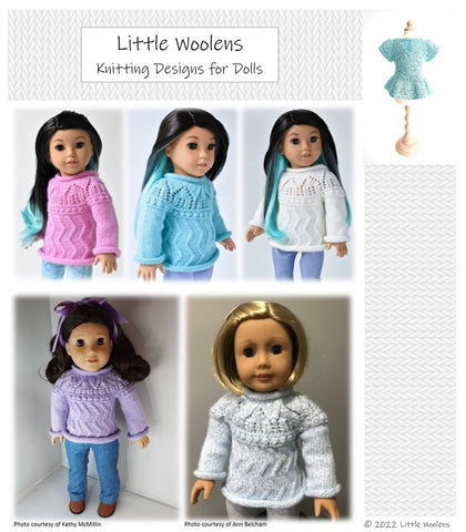 Little Woolens Designs Knitting Cabin Trails Knitted Sweater 18" Doll Clothes Knitting Pattern Pixie Faire