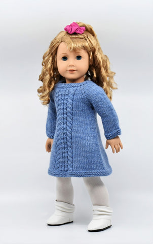 Little Woolens Designs Knitting Knots and Cables Dress 18" Doll Clothes Knitting Pattern Pixie Faire