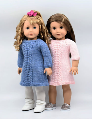 Little Woolens Designs Knitting Knots and Cables Dress 18" Doll Clothes Knitting Pattern Pixie Faire
