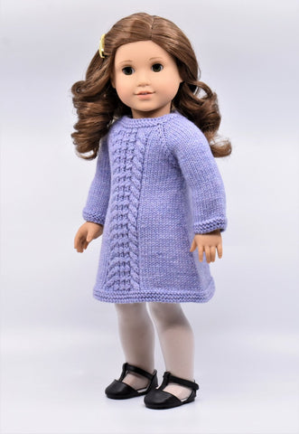 Little Woolens Designs Knitting Knots and Cables Dress 18" Doll Clothes Knitting Pattern Pixie Faire