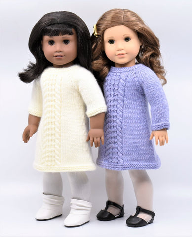 Little Woolens Designs Knitting Knots and Cables Dress 18" Doll Clothes Knitting Pattern Pixie Faire